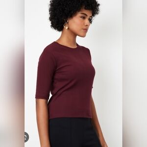 NEW A New Day Burgundy 1/2 Sleeve Crewneck Casual Fitted Tee Size XS NWT